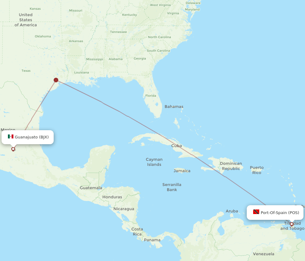 BJX to POS flights and routes map