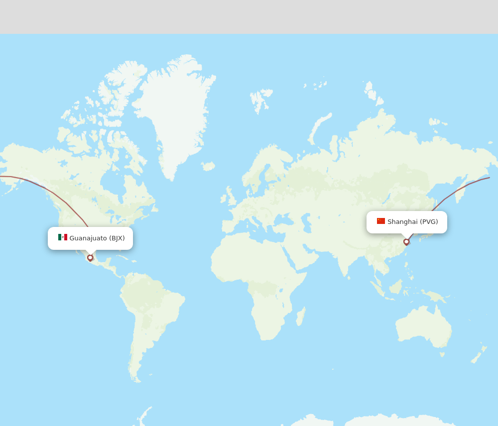 PVG to BJX flights and routes map