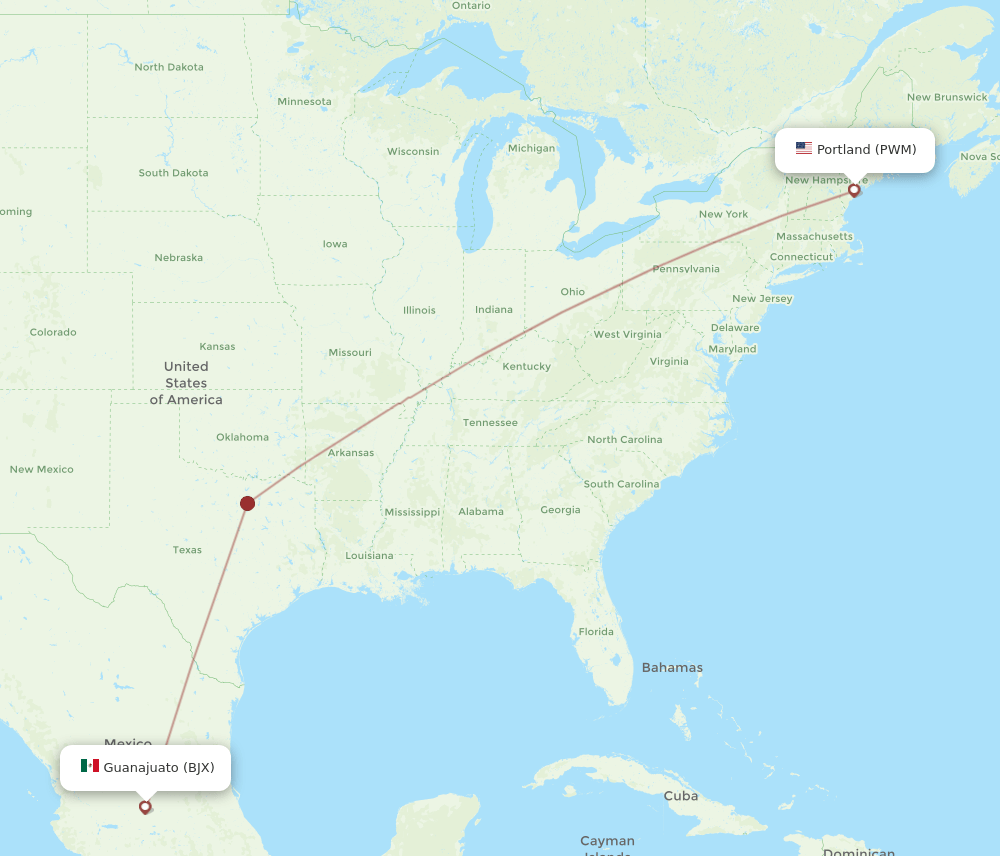 BJX to PWM flights and routes map