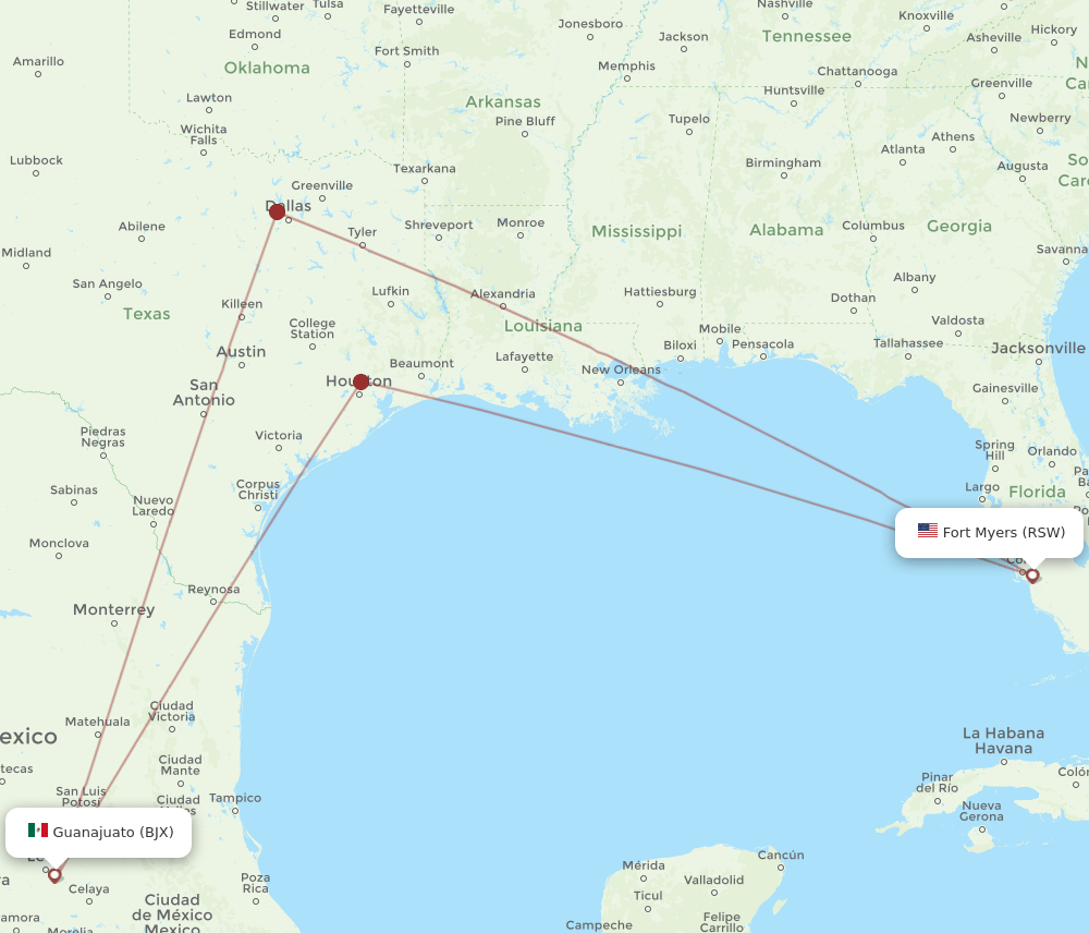 BJX-RSW flight routes
