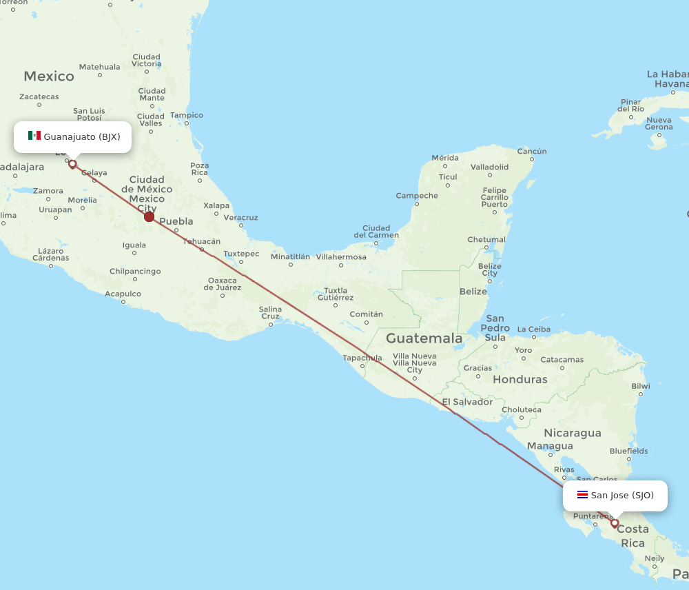 BJX-SJO flight routes