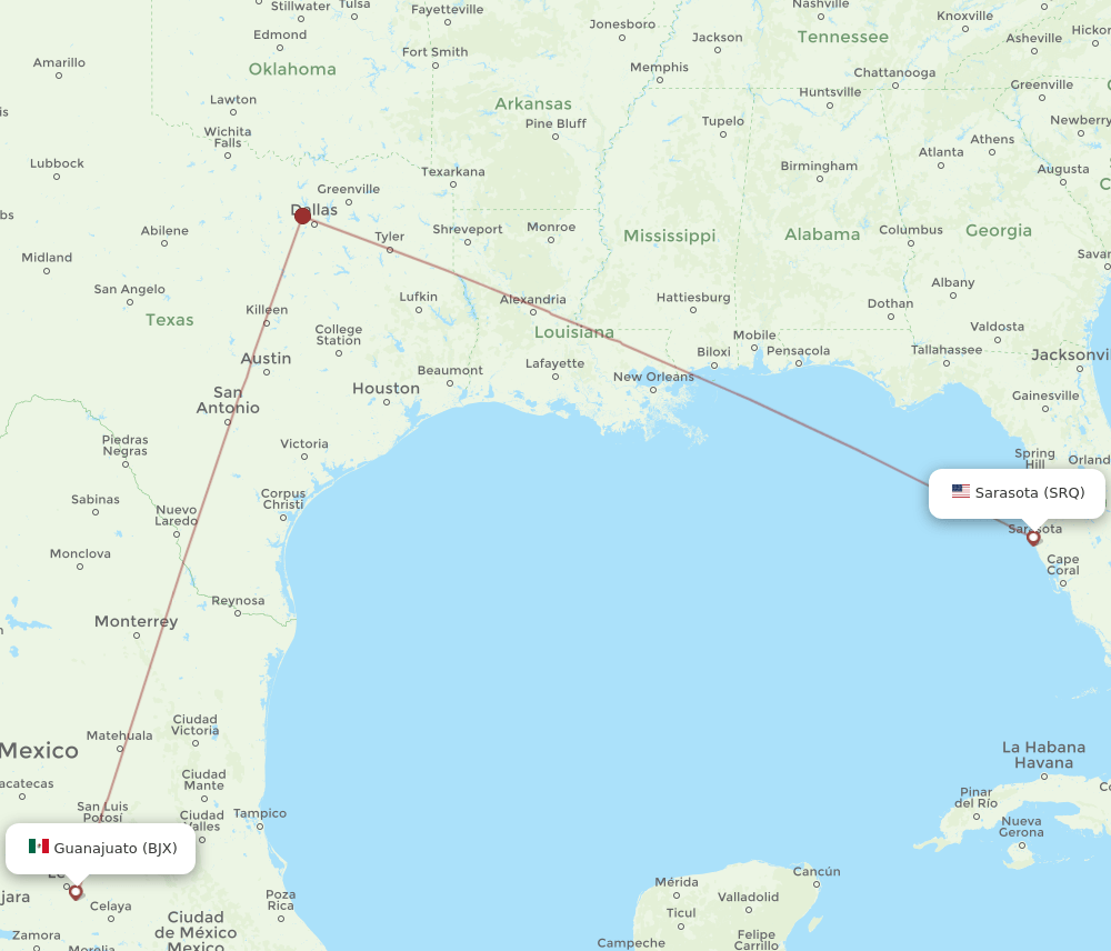 BJX-SRQ flight routes