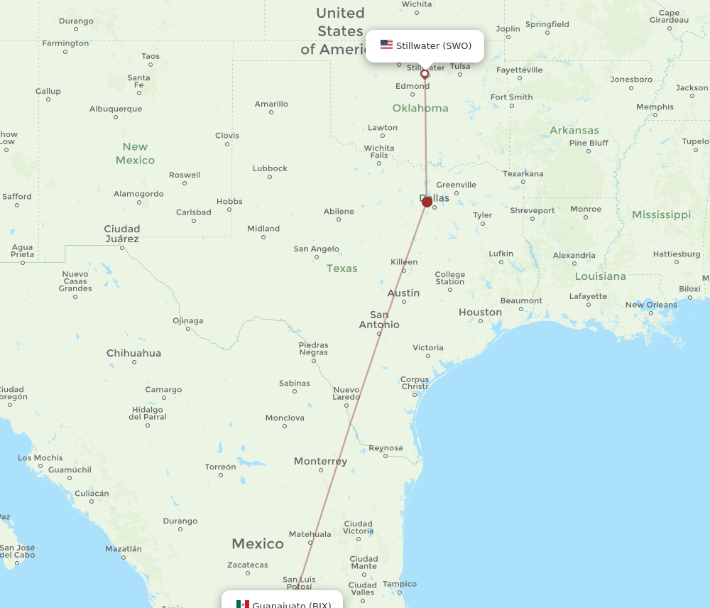 BJX-SWO flight routes