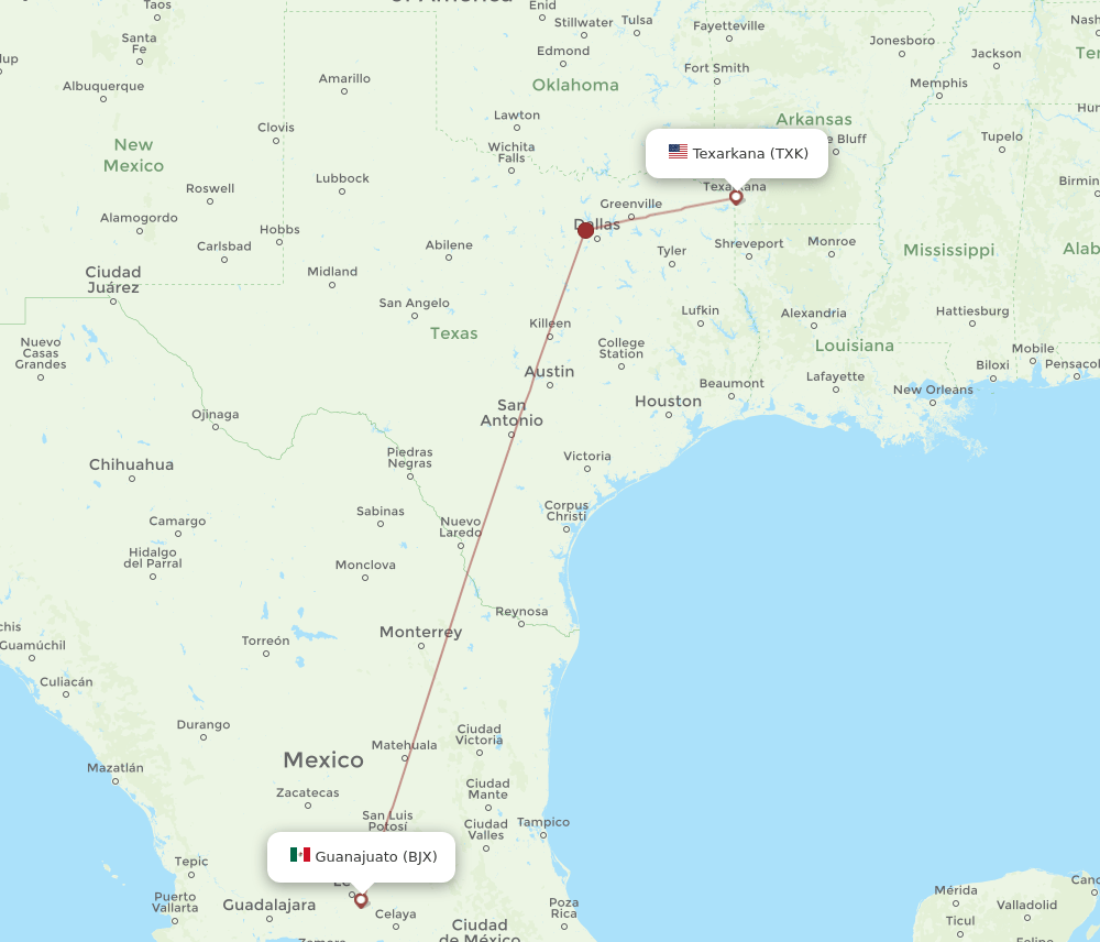BJX-TXK flight routes