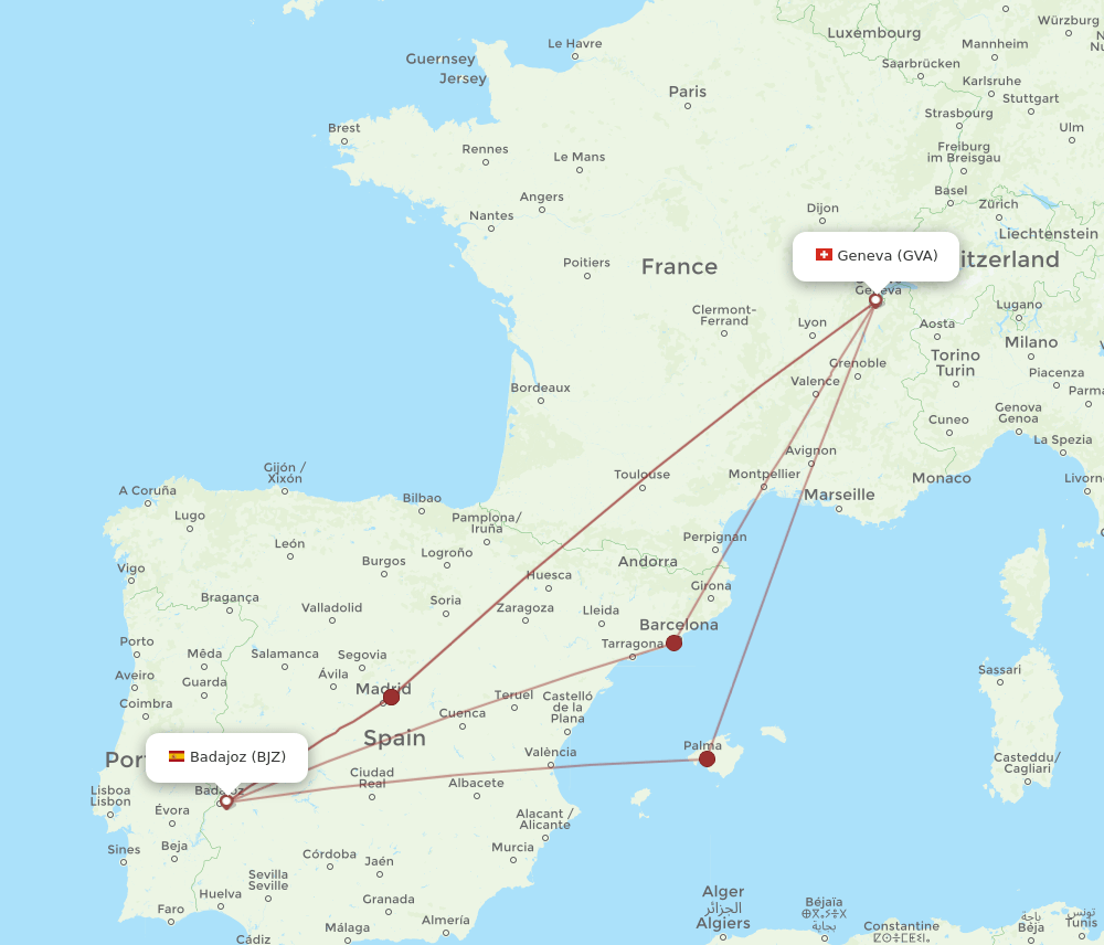 BJZ-GVA flight routes