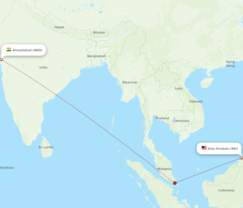 BKI-AMD flight routes