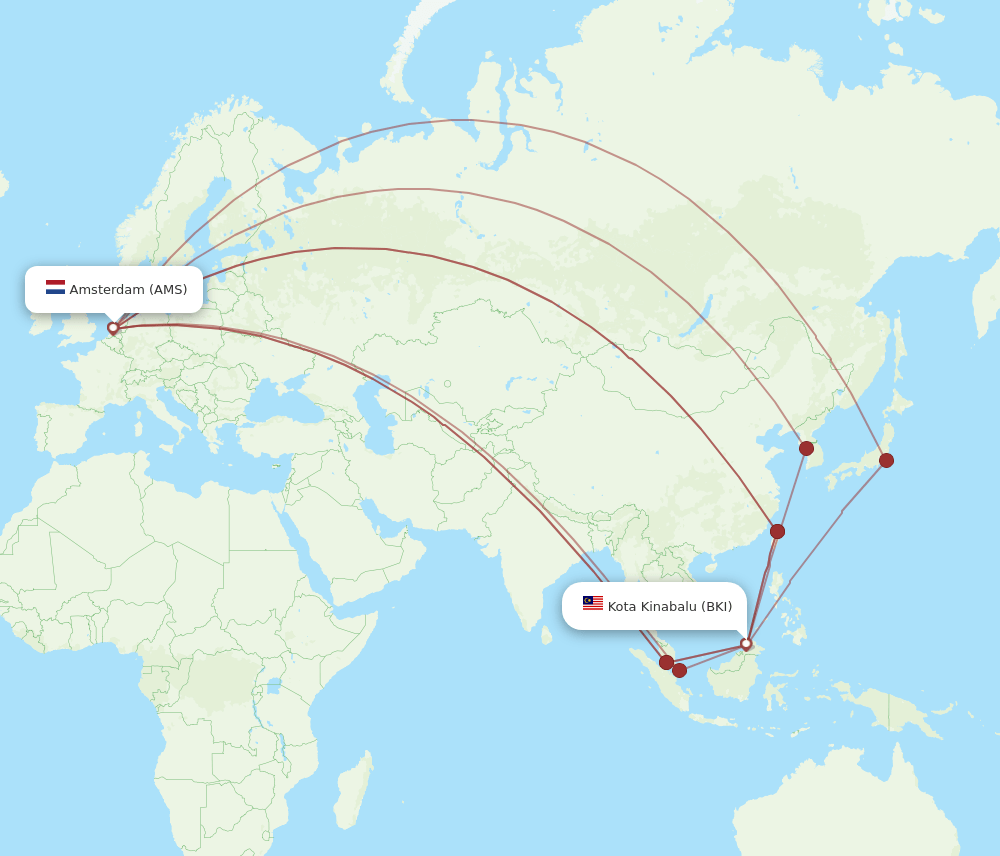BKI-AMS flight routes