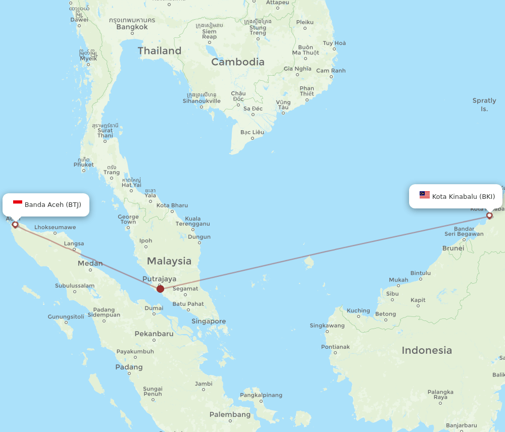 BKI-BTJ flight routes