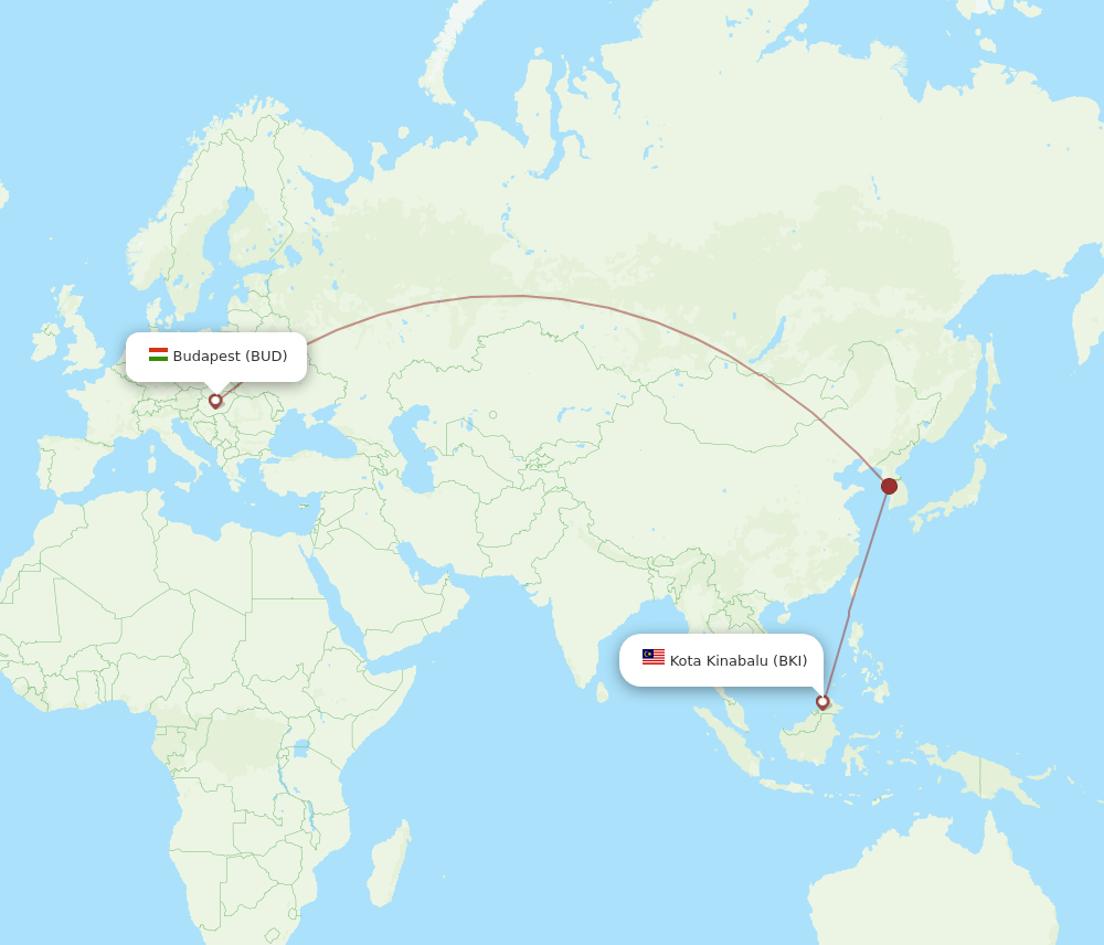 BKI-BUD flight routes