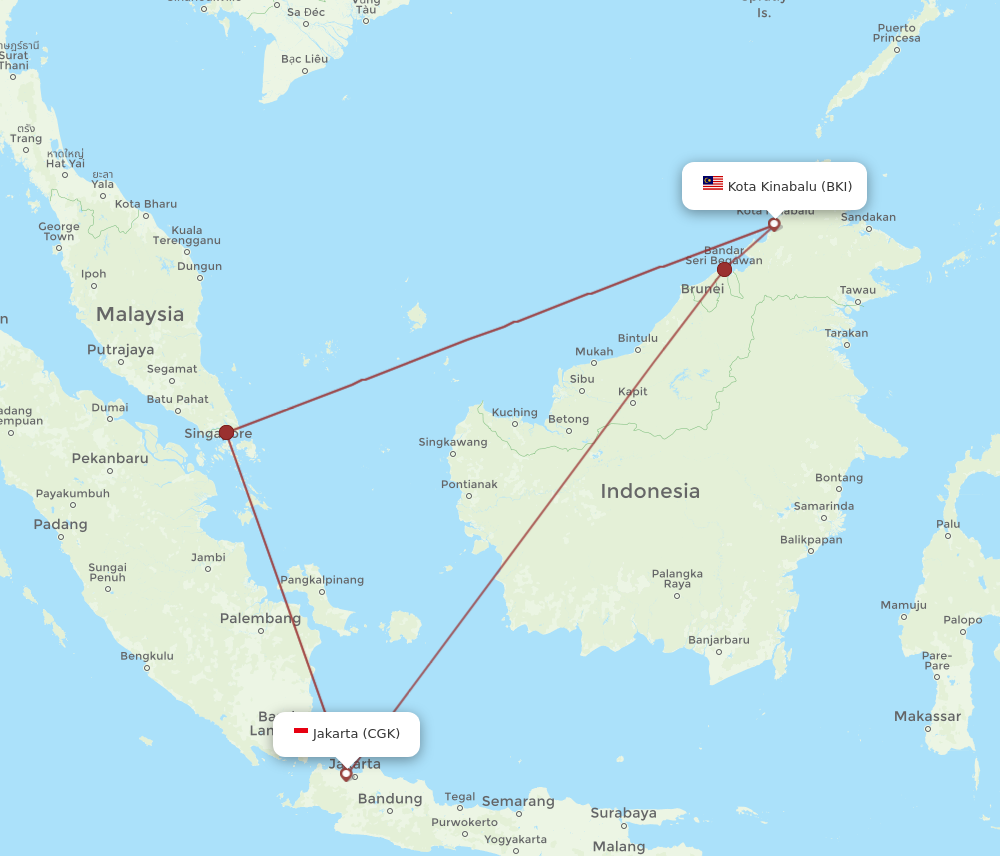 BKI to CGK flights and routes map