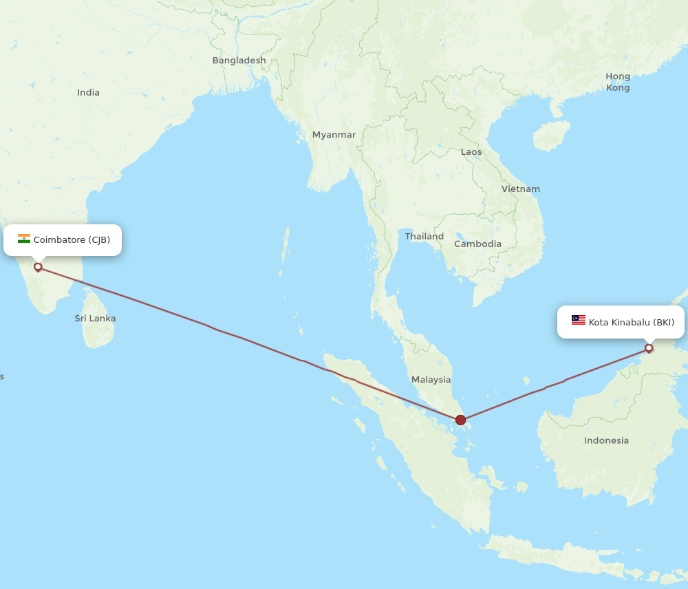 BKI-CJB flight routes