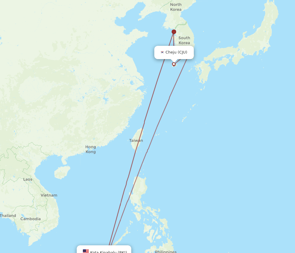 BKI to CJU flights and routes map