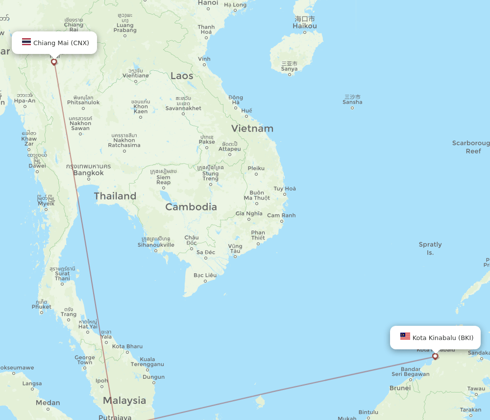 BKI-CNX flight routes