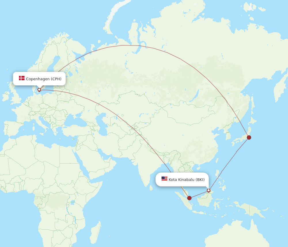 BKI-CPH flight routes