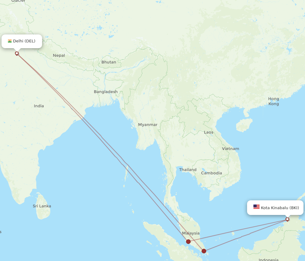 BKI-DEL flight routes