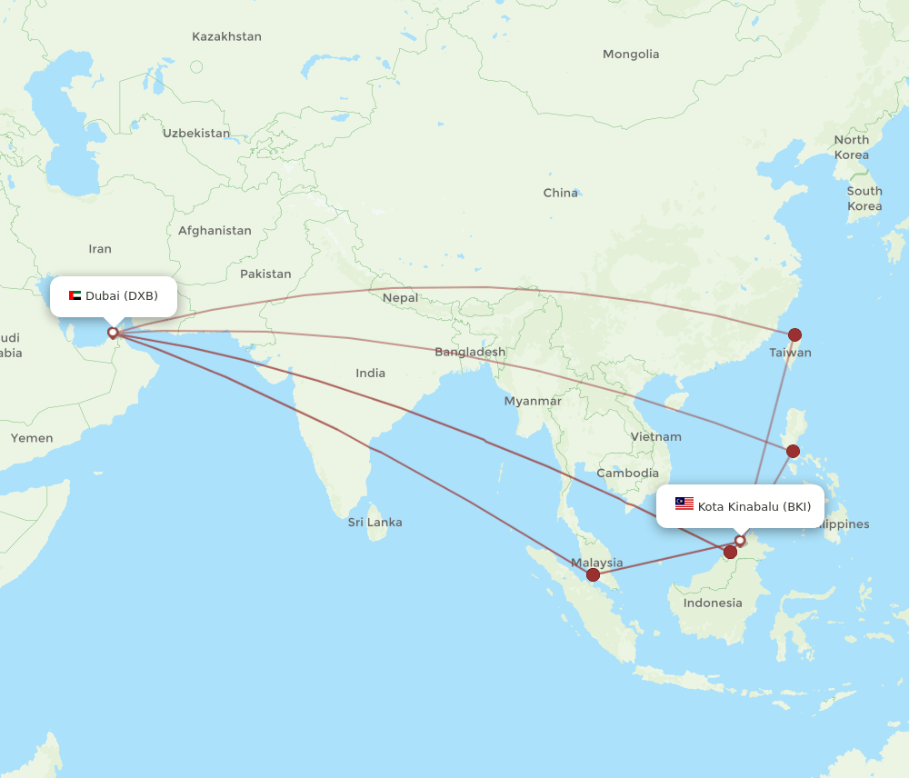 BKI-DXB flight routes