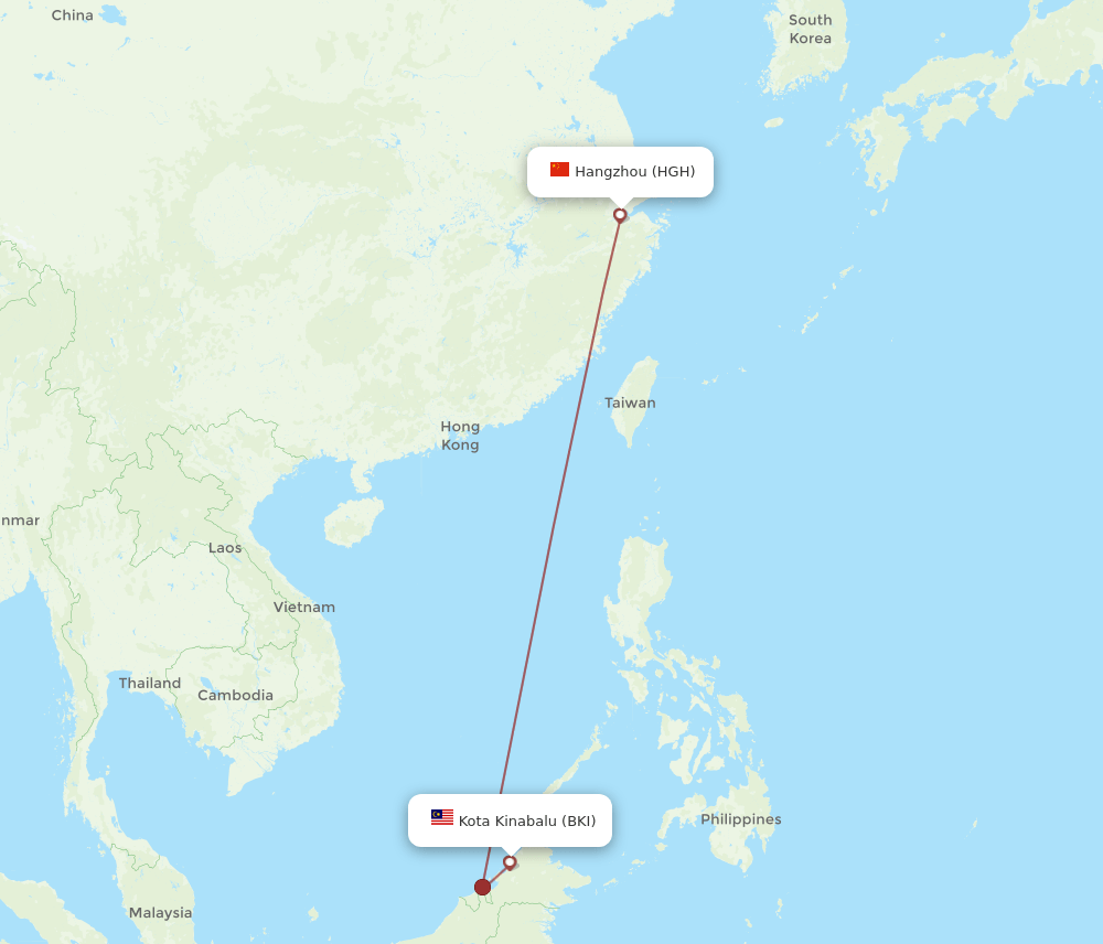 HGH to BKI flights and routes map