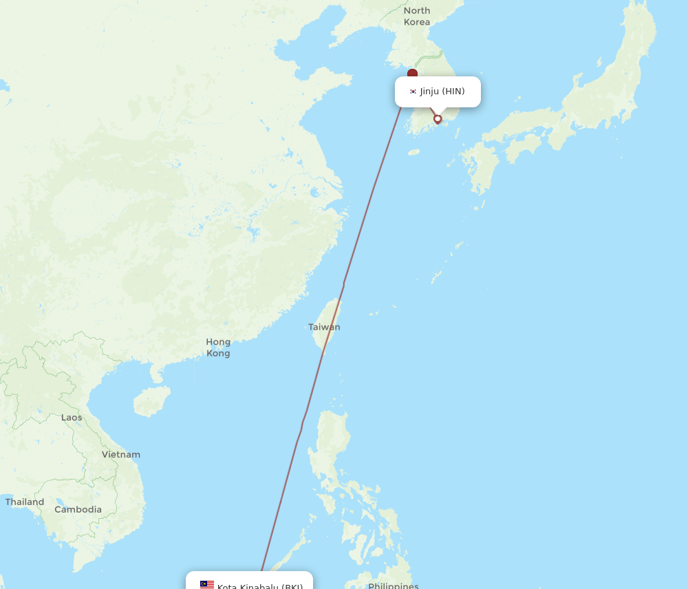 HIN to BKI flights and routes map