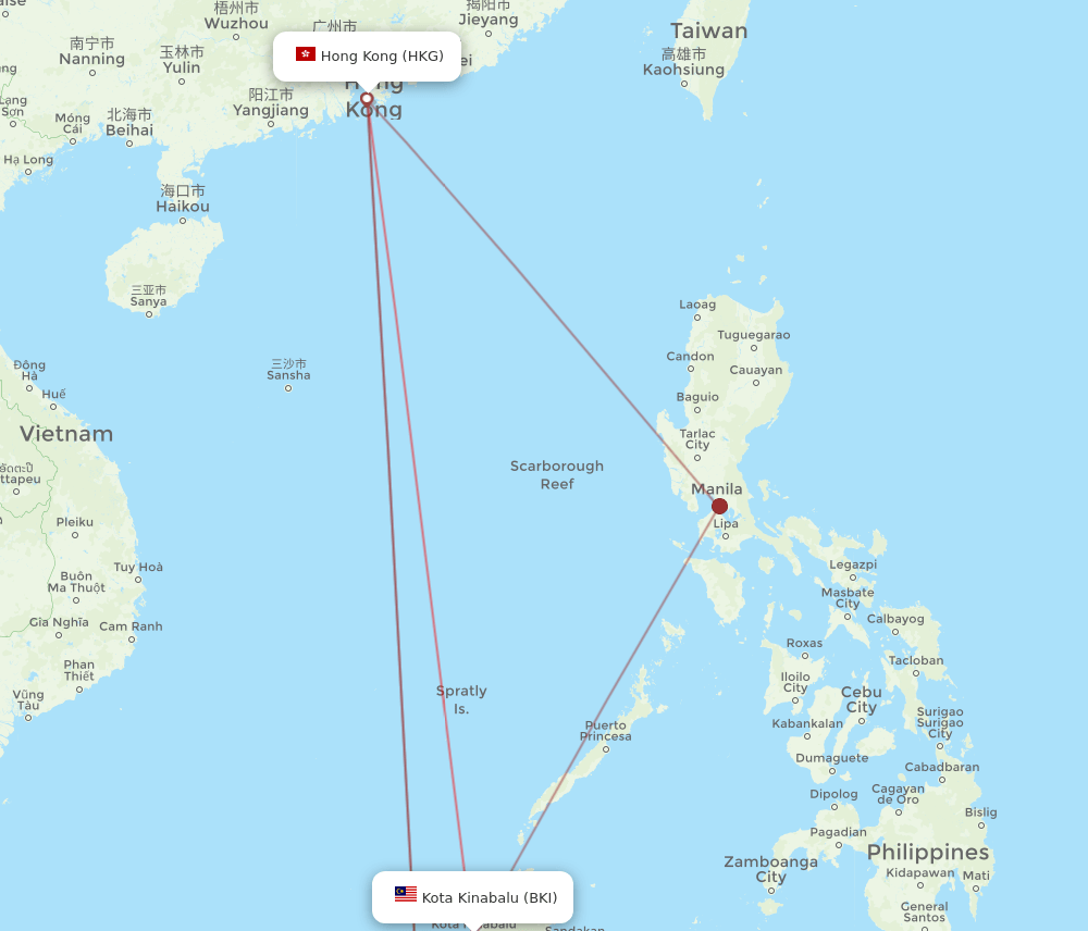 BKI to HKG flights and routes map