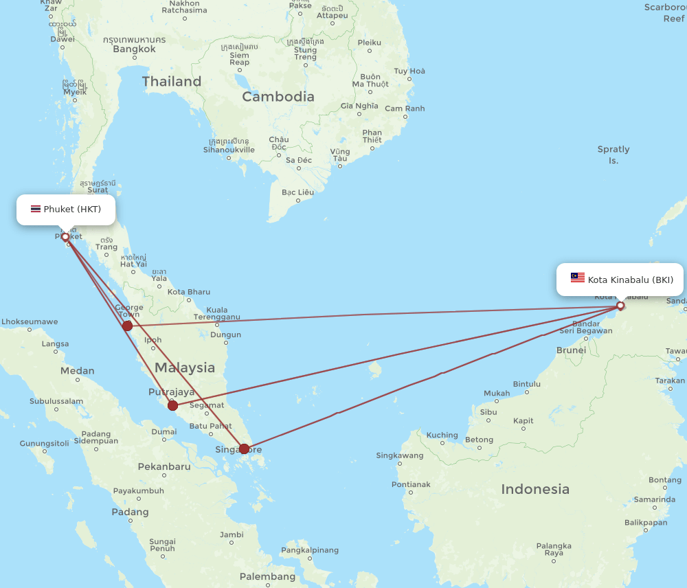 BKI-HKT flight routes