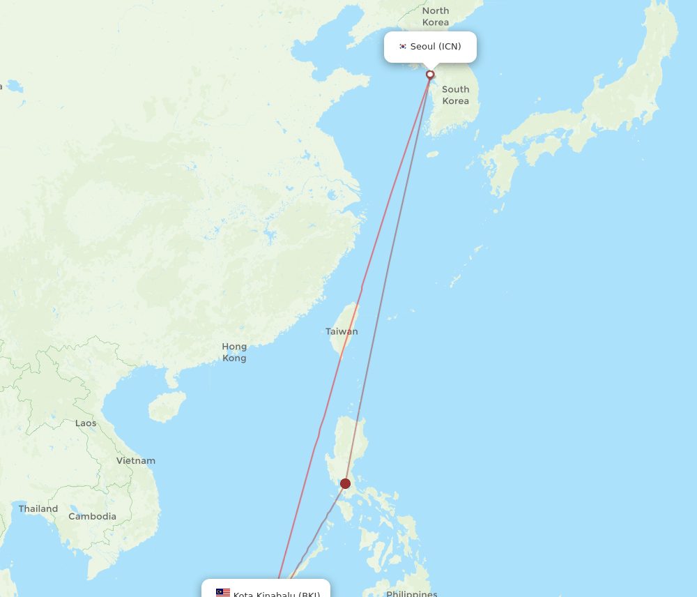 BKI to ICN flights and routes map