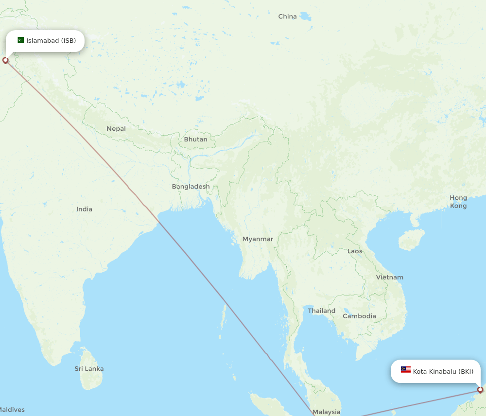 BKI-ISB flight routes