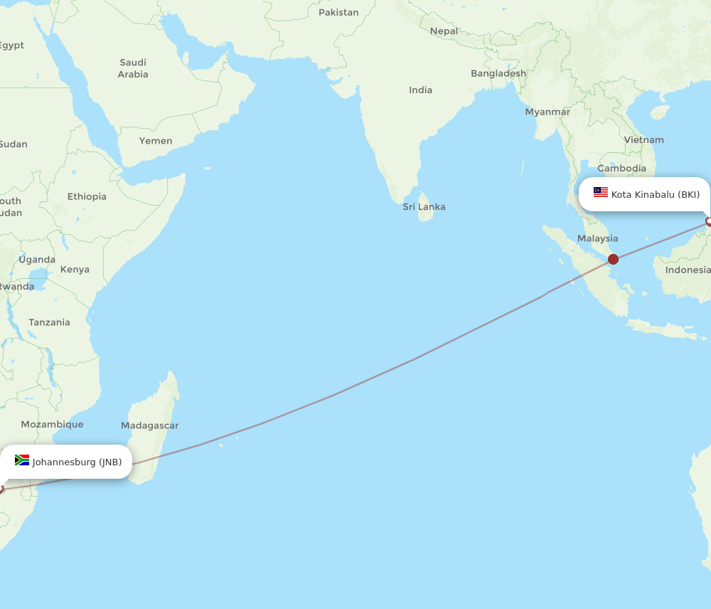 BKI-JNB flight routes