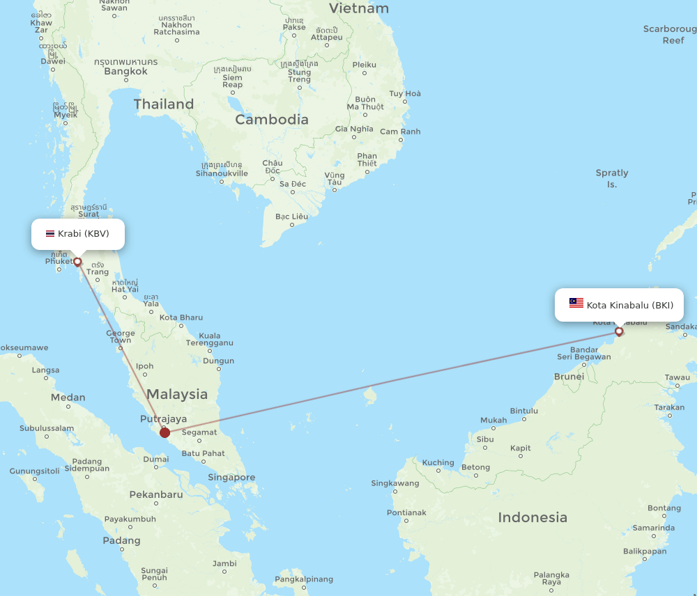 BKI-KBV flight routes
