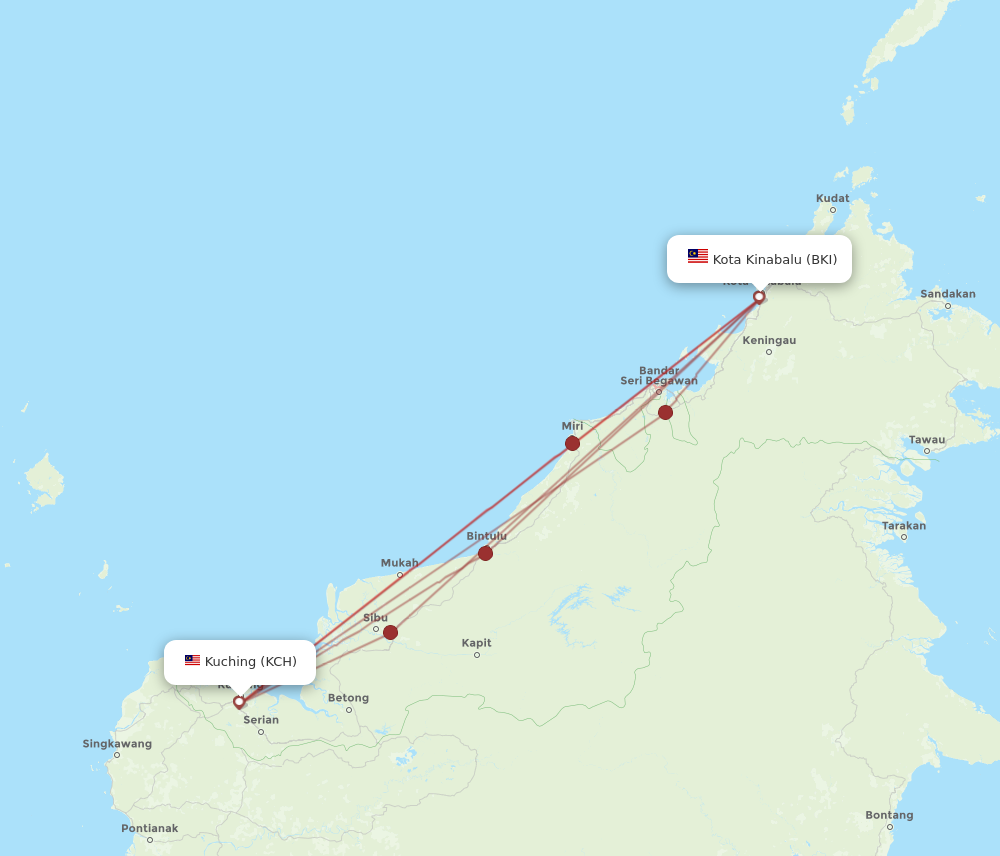 BKI to KCH flights and routes map