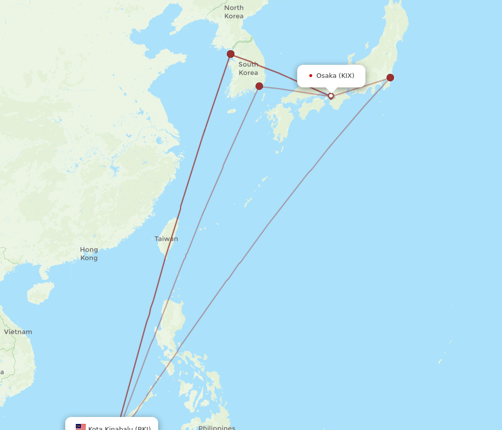 BKI-KIX flight routes