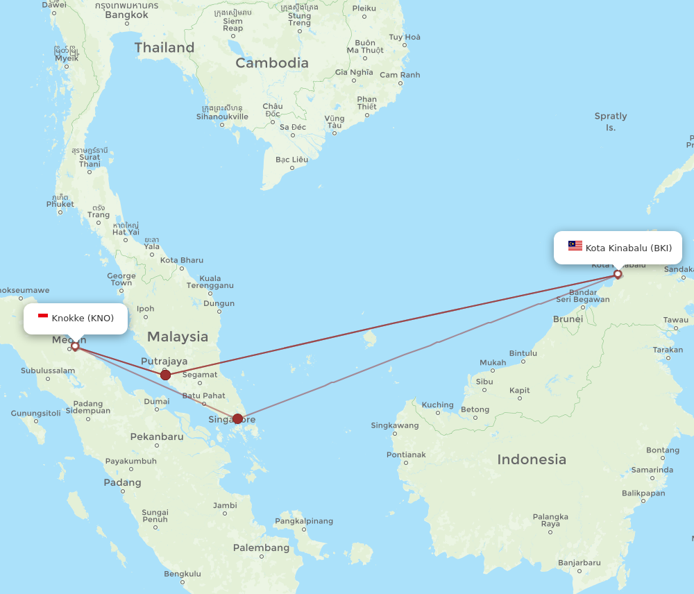 BKI to KNO flights and routes map
