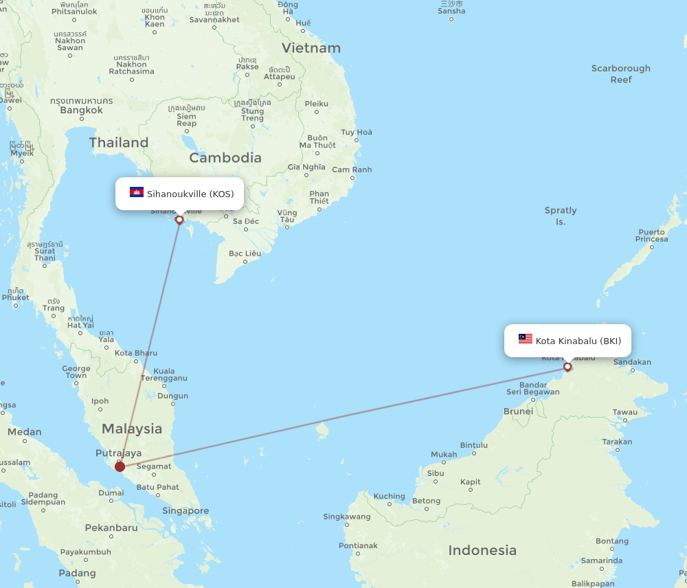BKI-KOS flight routes