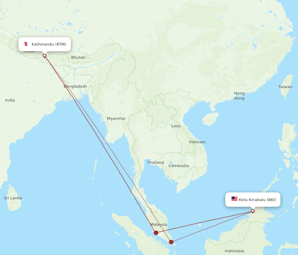BKI-KTM flight routes