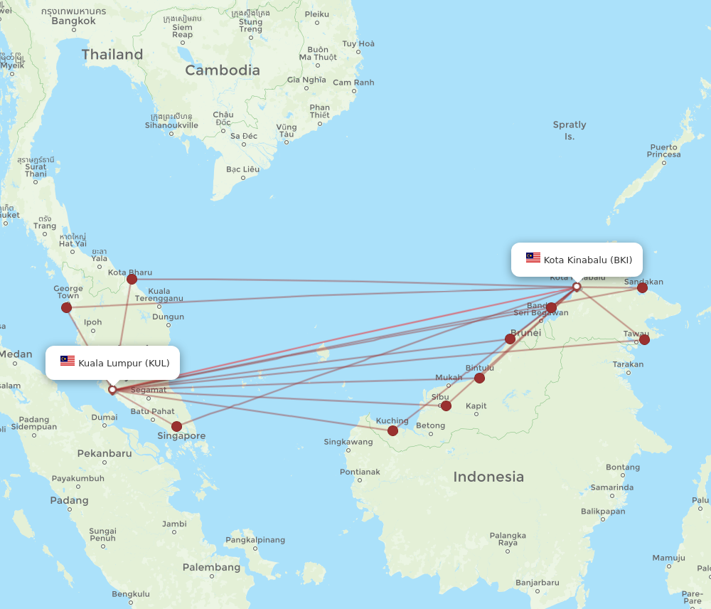 BKI to KUL flights and routes map