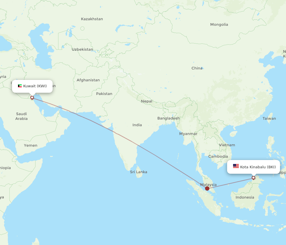 BKI to KWI flights and routes map