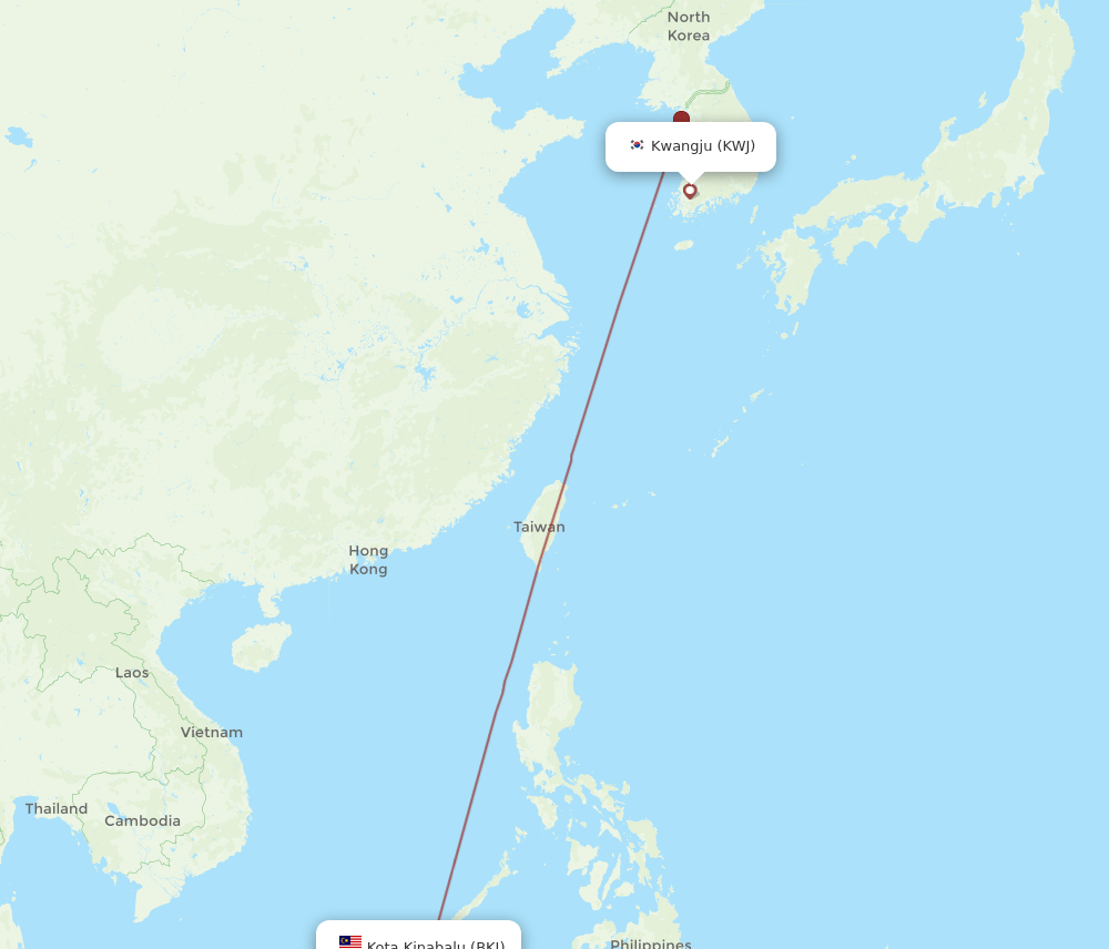 BKI to KWJ flights and routes map