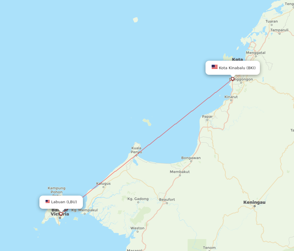 BKI to LBU flights and routes map