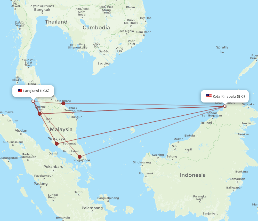 BKI-LGK flight routes