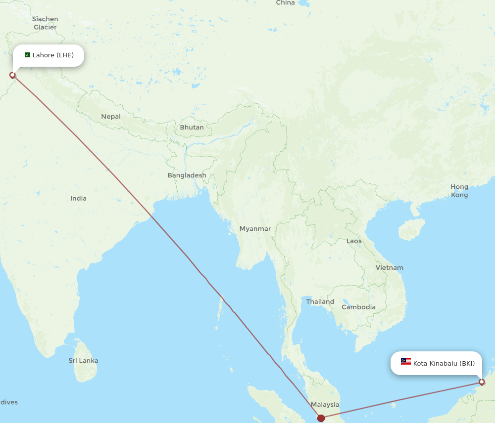 BKI-LHE flight routes