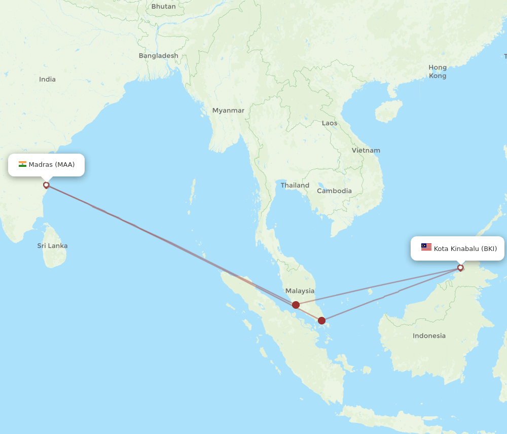 BKI-MAA flight routes