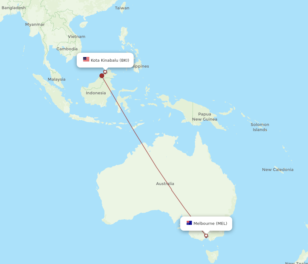 BKI to MEL flights and routes map
