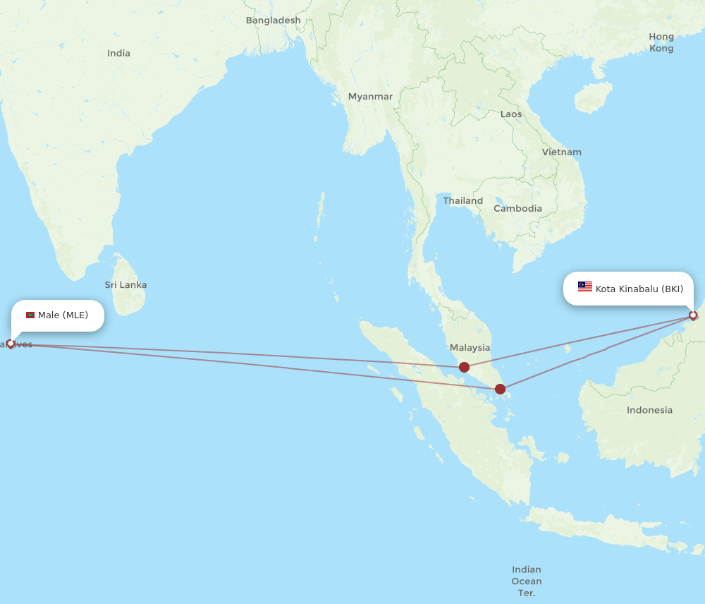 BKI-MLE flight routes