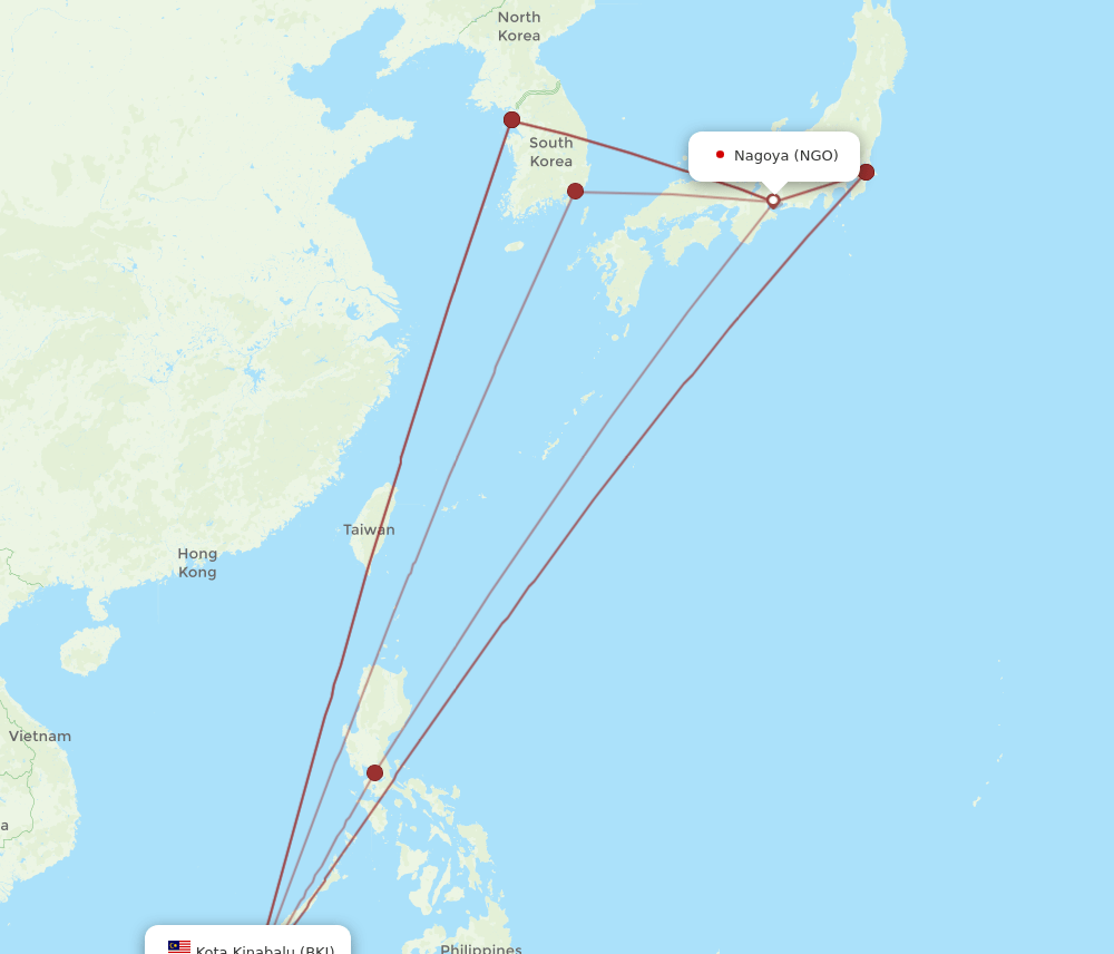 BKI-NGO flight routes
