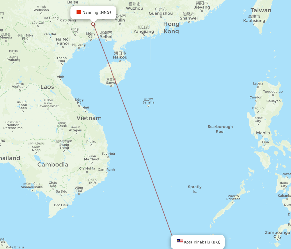 BKI-NNG flight routes