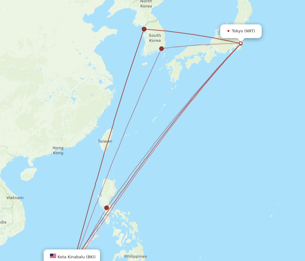 BKI to NRT flights and routes map