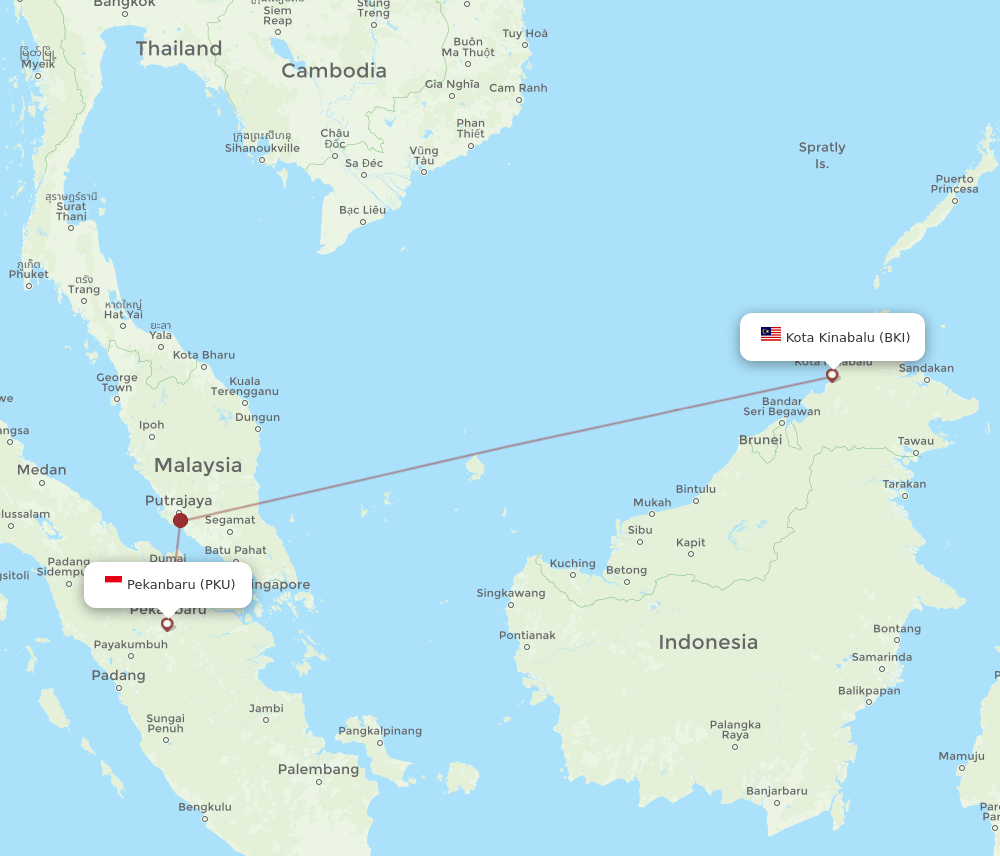 BKI-PKU flight routes