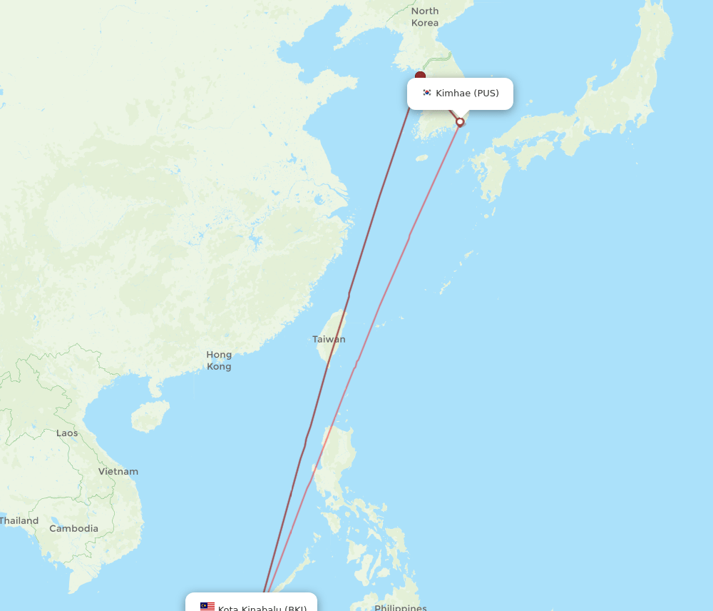 BKI to PUS flights and routes map