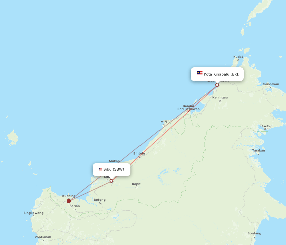 BKI-SBW flight routes
