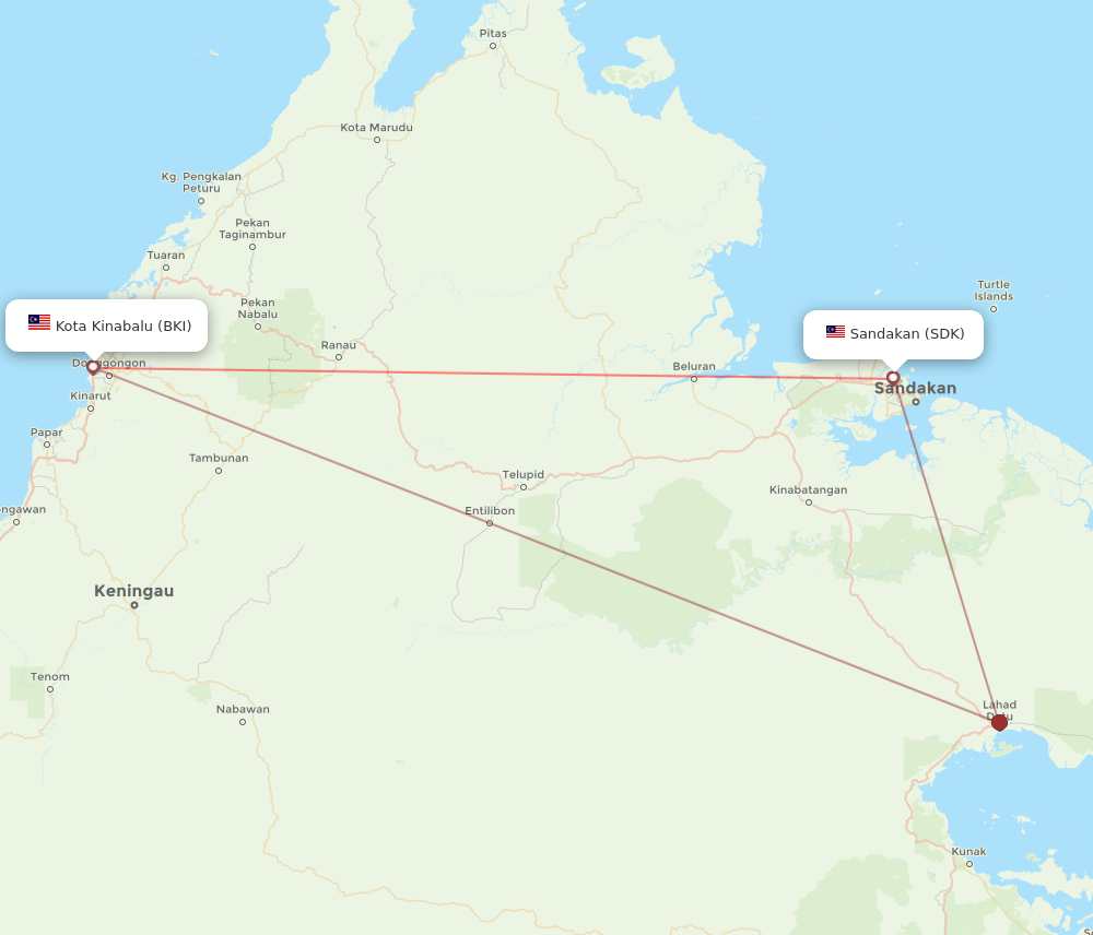 BKI to SDK flights and routes map