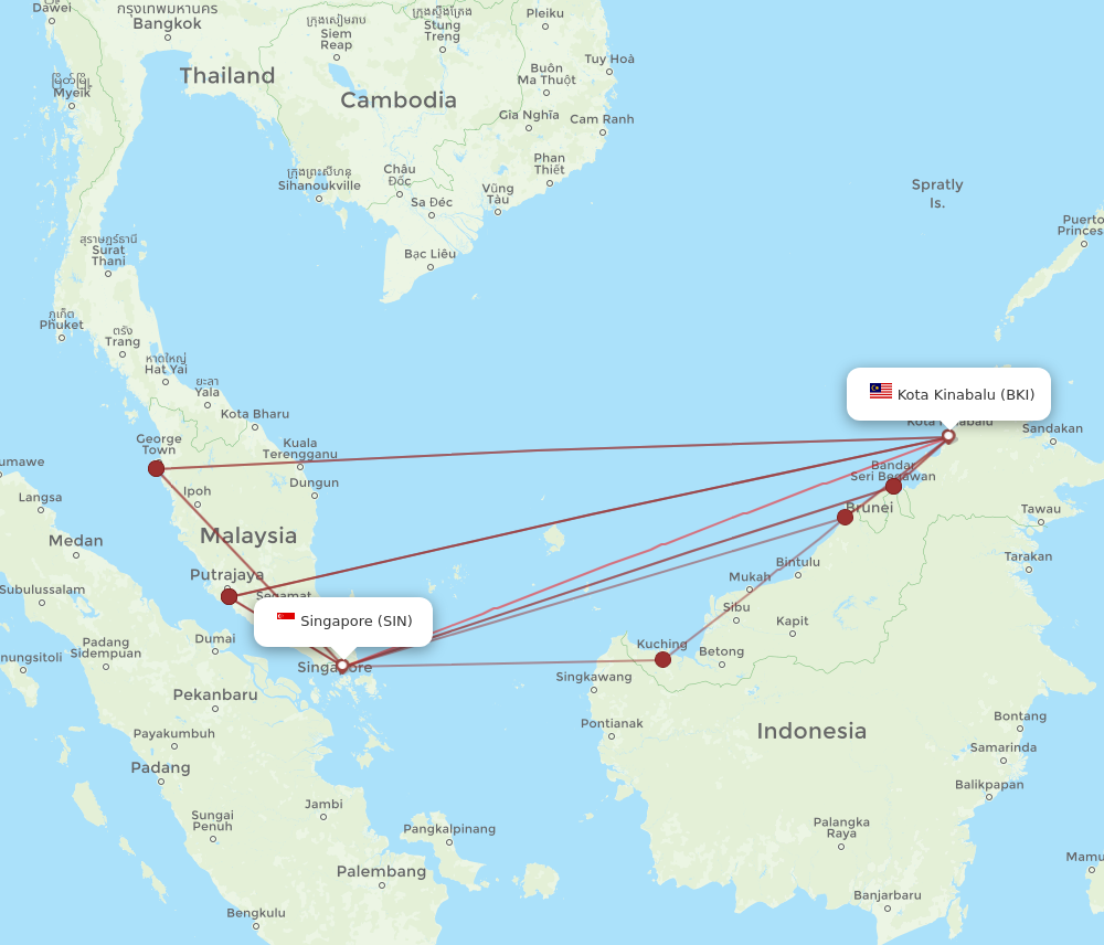 BKI to SIN flights and routes map